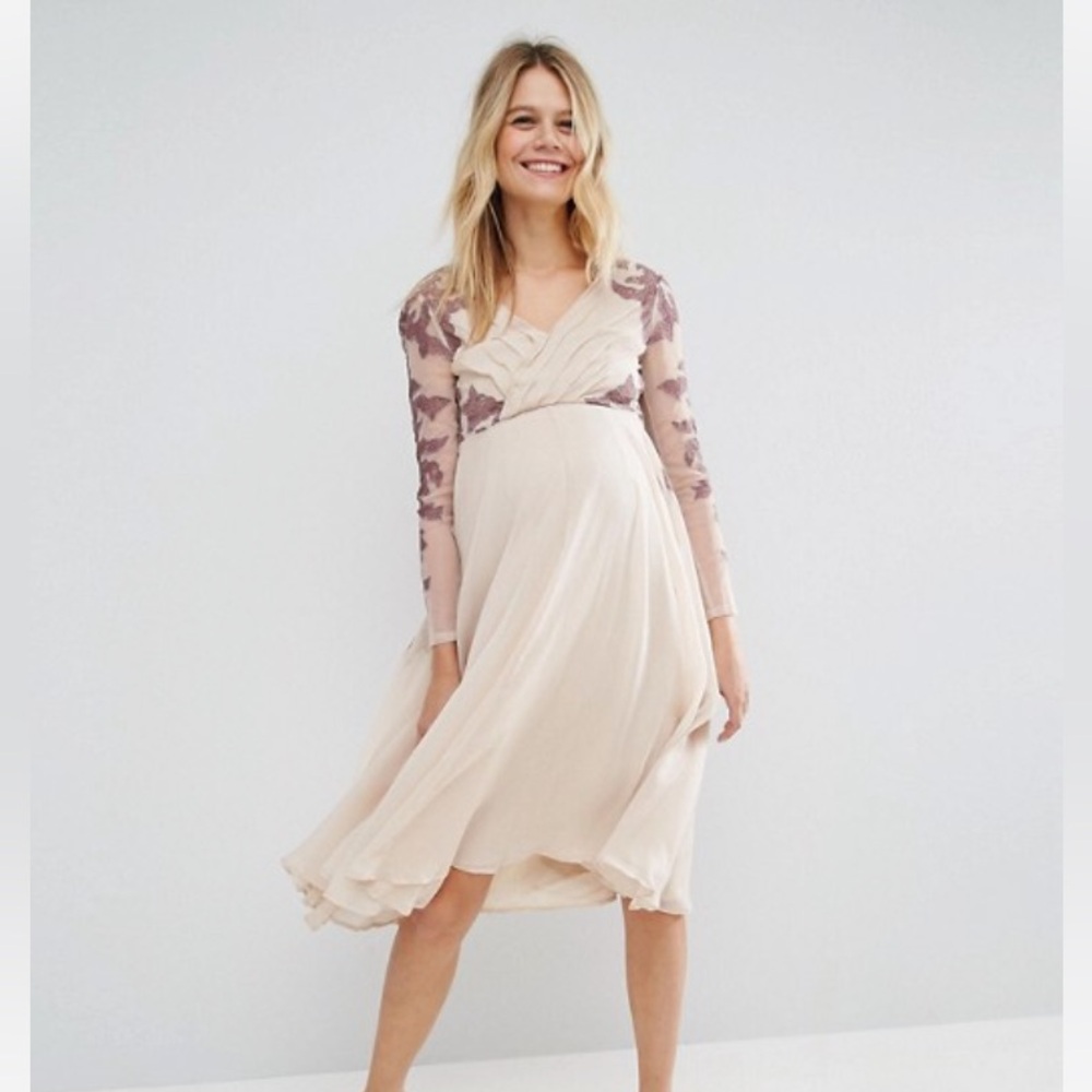 ASOS Maternity Beige and Purple Long Sleeve Dress